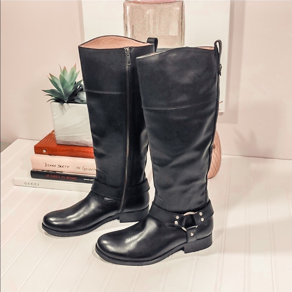 Frye Melissa Harness Inside Zip Black Boots - Picture 2 of 8